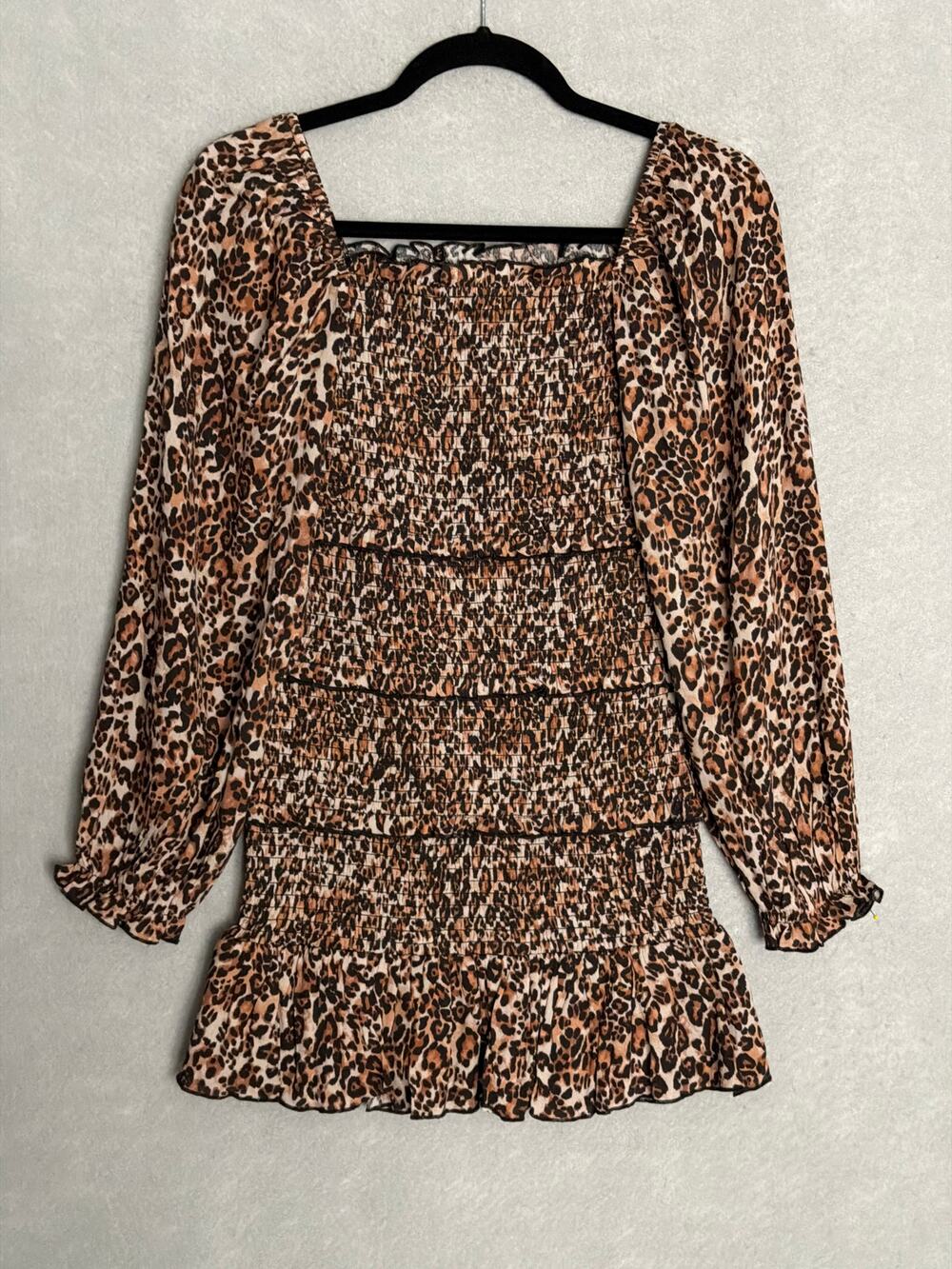 KatieJNYC Laila Smocked Mini Dress Leopard Junior (Teen/Tween) Girls XS NEW